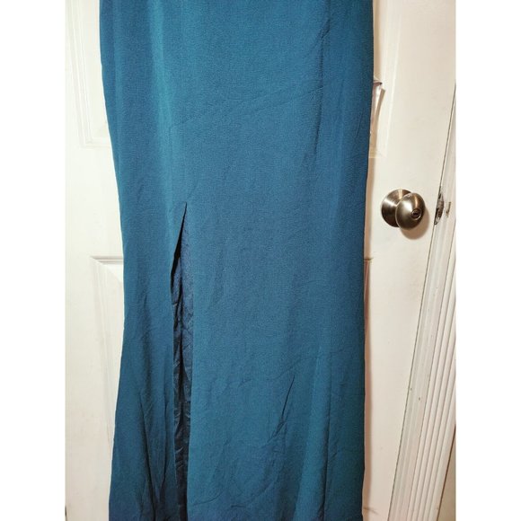 Dress The Population Georgiana Peacock Blue One-shoulder Thigh-High Slit M - Picture 3 of 11